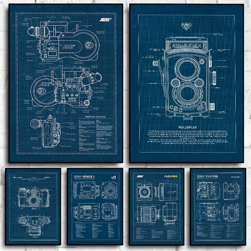Photography Landscape - Vintage Leica Camera Blueprint Poster Photography