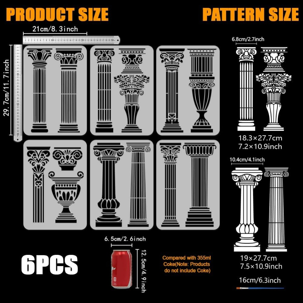 6 PCS Roman Column Stencils fo - Photography Techniques 评论和价格