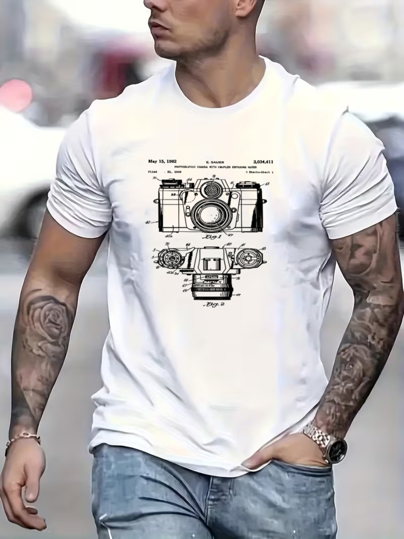 Men's Printed T-Shirt with Cam - Photography Sim 评论和价格