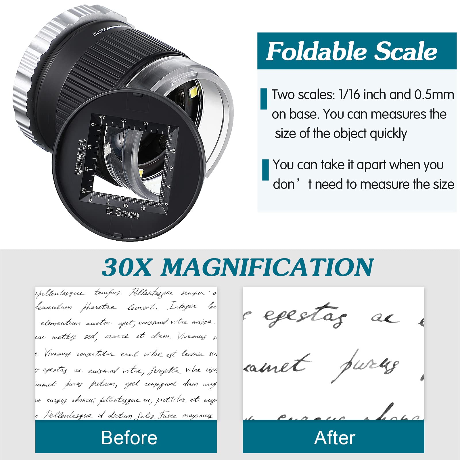 30X Pocket Magnifier with Scal - Eye Piece Magnifier 评论和价格